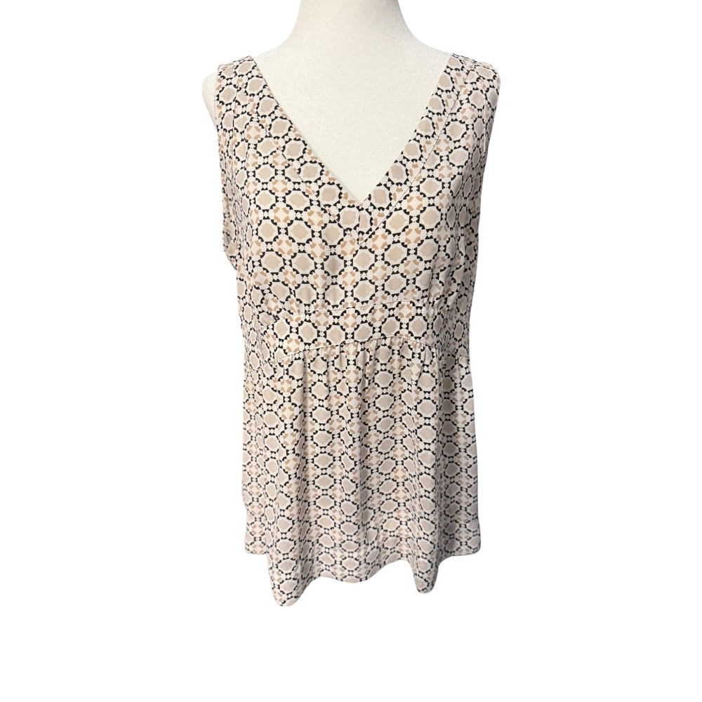 Ann Taylor LOFT Womens 6 Beige Black Geometric Empire Waist Sleeveless Blouse 6